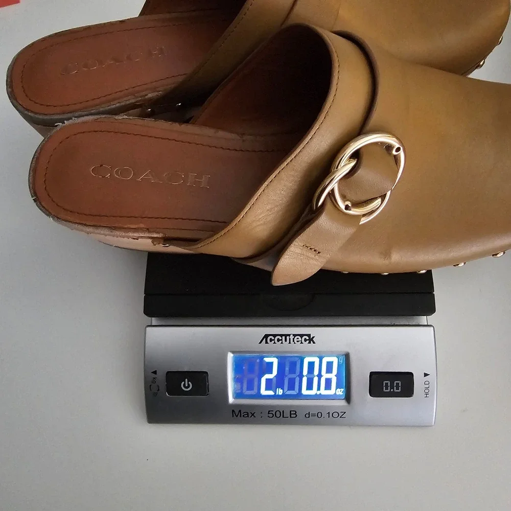 Coach Freya Womens 9.5B Clogs Tan Leather Studded G5158 Boho Retro Mules